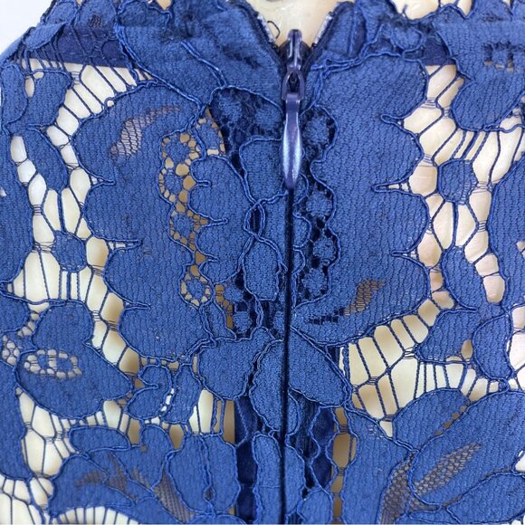 Multiflora Lace Dress With Satin Bow Accents On Sleeves Sheer Back Sz S - Picture 5 of 9